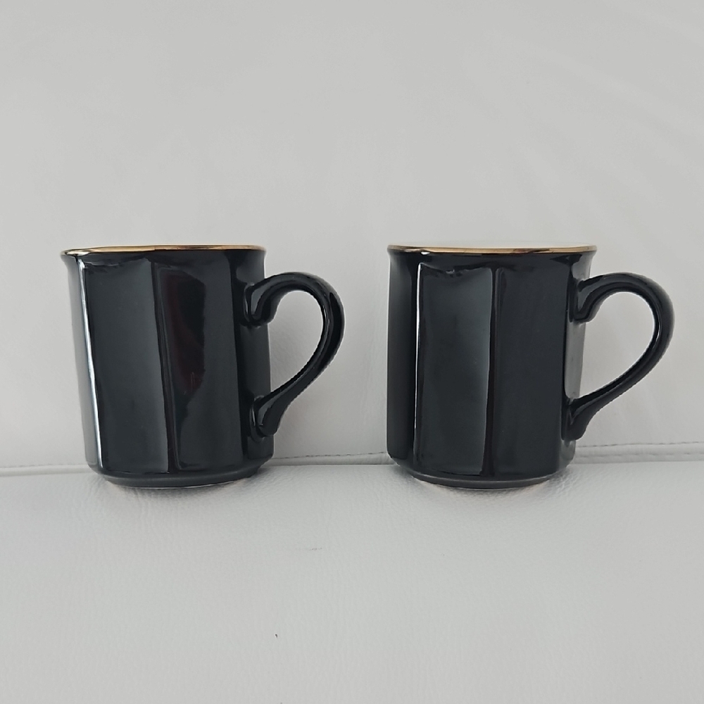 Pair Of Vintage Black Kilncraft London Ceramic Mugs, Of Staffordshire Potteries